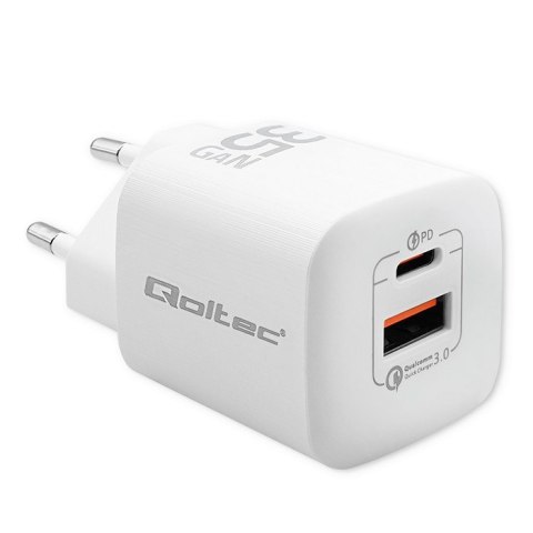 QOLTEC ŁADOWARKA SIECIOWA 35W GAN ULTRA | 5-20V | 2.25-3A | 1 X USB TYP C PD | 1 X USB | BIAŁA QOLTEC ŁADOWARKA SIECIOWA 35W GAN ULTRA | 5-20V | 2.25-3A | 1 X USB TYP C PD | 1 X USB | BIAŁA