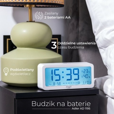 Budzik na baterie - Biały