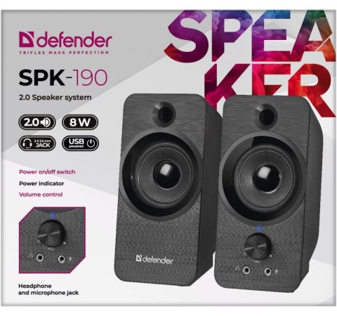 DEFENDER GŁOŚNIKI SPK-190 2.0 8W USB 65190 DEFENDER GŁOŚNIKI SPK-190 2.0 8W USB 65190