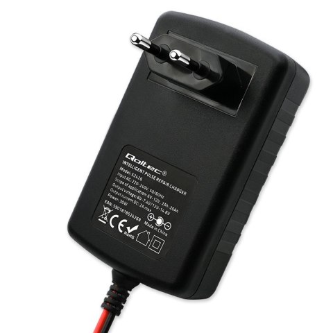 Qoltec Automatyczna ładowarka do akumulatora AGM GEL STD 6V 12V | Prostownik 30W z funkcją naprawy i wyświetlaczem LED | 2A | Di