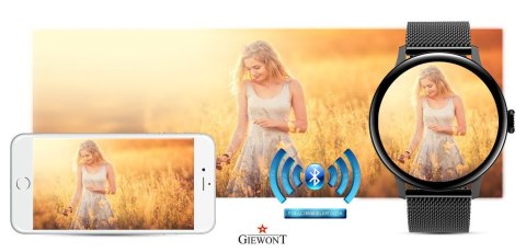 Smartwatch Damski Giewont GW330-3 Czarny-Czarny Pasek Silikonowy + Czarna Bransoleta