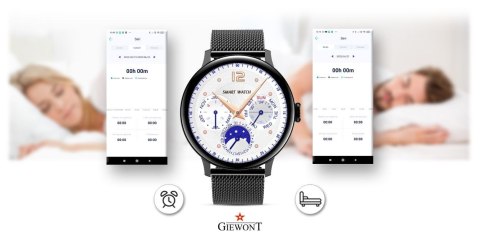 Smartwatch Damski Giewont GW330-3 Czarny-Czarny Pasek Silikonowy + Czarna Bransoleta