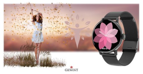 Smartwatch Damski Giewont GW330-3 Czarny-Czarny Pasek Silikonowy + Czarna Bransoleta