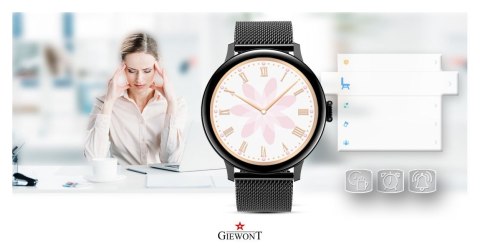 Smartwatch Damski Giewont GW330-3 Czarny-Czarny Pasek Silikonowy + Czarna Bransoleta