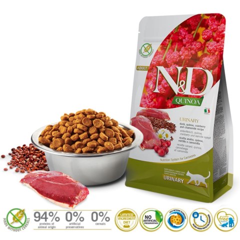 FARMINA N&D CAT QUINOA URINARY DUCK - z kaczką, quinoa, żurawiną i rumiankiem- sucha karma dla kota - 5kg