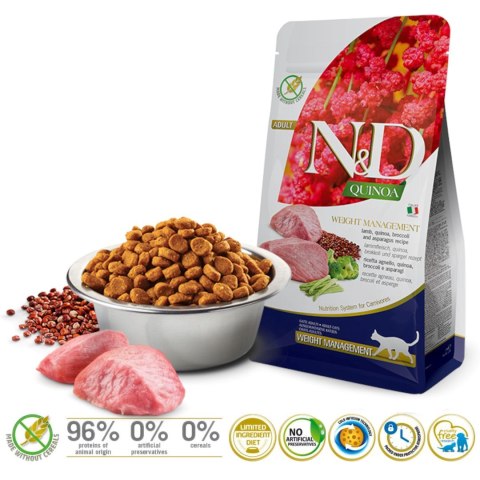 FARMINA N&D CAT QUINOA WEIGHT MANAGEMENT LAMB & BROCCOLI - sucha karma dla kota -5kg