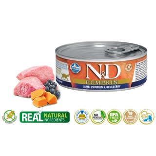 FARMINA N&D CAT LAMB & PUMPKIN & BLUEBERRY - mokra karma dla kota - puszka 80g