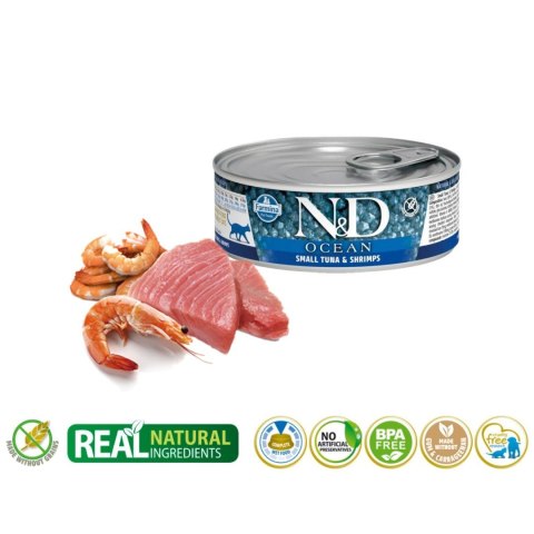 FARMINA N&D CAT OCEAN SEA SMALL TUNA & SHRIMPS - mokra karma dla kota - puszka 80g FARMINA N&D CAT OCEAN SEA SMALL TUNA & SHRIMPS - mokra karma dla kota - puszka 80g