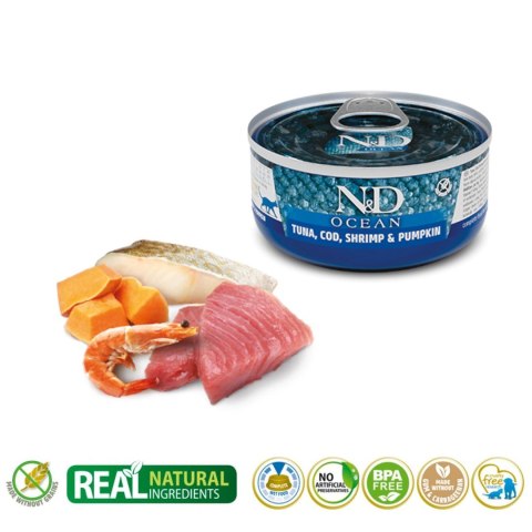 FARMINA N&D CAT OCEAN TUNA,COD,SHRIMP&PUMPKIN 70g