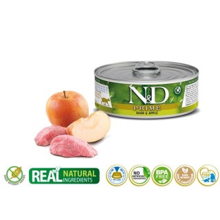 FARMINA N&D CAT PRIME BOAR & APPLE - mokra karma dla kota - puszka 80g
