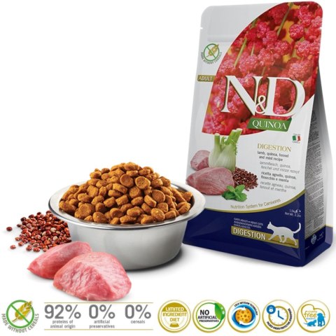 FARMINA N&D CAT QUINOA DIGESTION LAMB & FENNEL - z jagnięciną, quinoa, fenkułem i miętą - sucha karma dla kota -1,5kg FARMINA N&D CAT QUINOA DIGESTION LAMB & FENNEL - z jagnięciną, quinoa, fenkułem i miętą - sucha karma dla kota -1,5kg