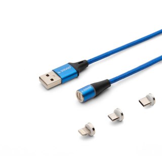 Kabel USB 2.0 SAVIO CL-154 USB - USB Typ C, Micro i Lightning, QC i PD 3.0, magnetyczny, 1m, niebieski