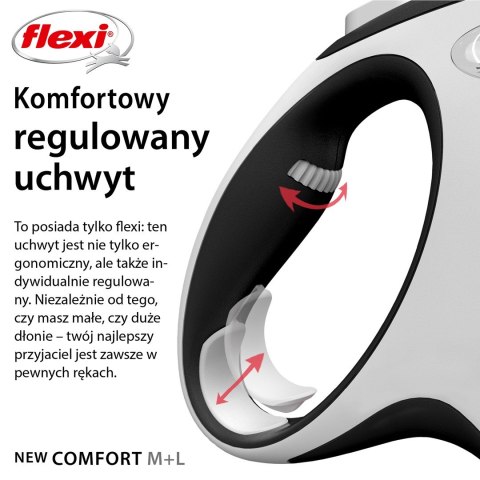 Smycz flexi automatyczna New Comfort L taśma 8 m - dla psa do 50 kg, kolor czarny Smycz flexi automatyczna New Comfort L taśma 8 m - dla psa do 50 kg, kolor czarny