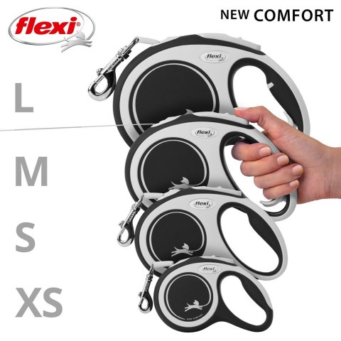Smycz flexi automatyczna New Comfort L taśma 8 m - dla psa do 50 kg, kolor czarny Smycz flexi automatyczna New Comfort L taśma 8 m - dla psa do 50 kg, kolor czarny