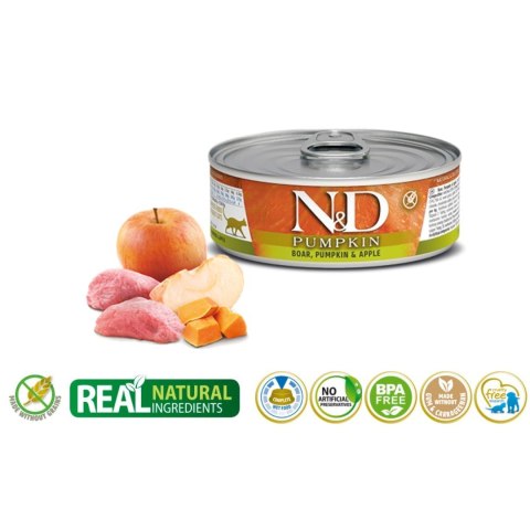 FARMINA N&D CAT BOAR & PUMPKIN & APPLE - mokra karma dla kota - puszka 80g FARMINA N&D CAT BOAR & PUMPKIN & APPLE - mokra karma dla kota - puszka 80g