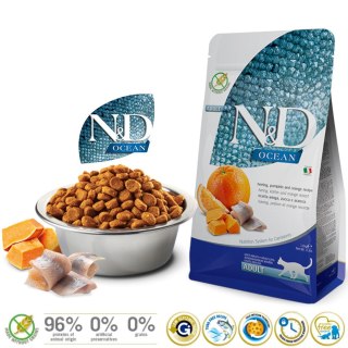 FARMINA N&D OCEAN CAT HERRING, PUMPKIN & ORANGE ADULT - sucha karma dla kota ze śledziem, dynią i pomarańczą - 1,5kg