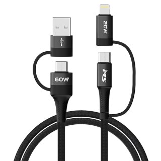 KABEL MS CABLE 4w1 USB-A/C - USB-C/LIGHTNING 1m CZARNY