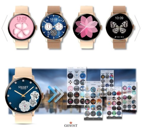 Smartwatch Giewont Różowy GW330-1 Różowe Złoto-Róż Pudrowy Pasek Silikonowy + Bransoleta Różowe Złoto Smartwatch Giewont Różowy GW330-1 Różowe Złoto-Róż Pudrowy Pasek Silikonowy + Bransoleta Różowe Złoto