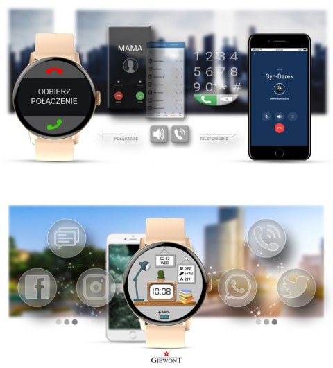 Smartwatch Giewont Różowy GW330-1 Różowe Złoto-Róż Pudrowy Pasek Silikonowy + Bransoleta Różowe Złoto Smartwatch Giewont Różowy GW330-1 Różowe Złoto-Róż Pudrowy Pasek Silikonowy + Bransoleta Różowe Złoto