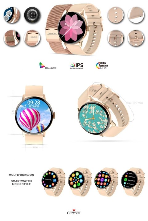 Smartwatch Giewont Różowy GW330-1 Różowe Złoto-Róż Pudrowy Pasek Silikonowy + Bransoleta Różowe Złoto Smartwatch Giewont Różowy GW330-1 Różowe Złoto-Róż Pudrowy Pasek Silikonowy + Bransoleta Różowe Złoto