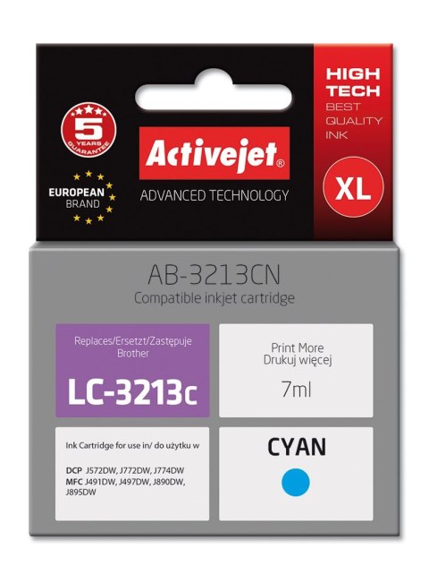 Activejet AB-3213CN Tusz (zamiennik Brother LC3213C; Supreme; 7 ml; błękitny) Activejet AB-3213CN Tusz (zamiennik Brother LC3213C; Supreme; 7 ml; błękitny)
