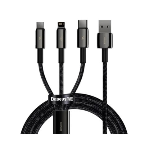 Kabel przewód USB 3w1 - USB-C, Lightning, micro USB 1.5m Baseus Tungsten Gold CAMLTWJ-01 do 3.5A Kabel przewód USB 3w1 - USB-C, Lightning, micro USB 1.5m Baseus Tungsten Gold CAMLTWJ-01 do 3.5A