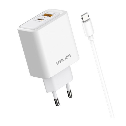 Ładowarka sieciowa Beline 45W 1xUSB-C + 1xUSB GaN PD 3.0 QC 3.0 + kabel USB-C/USB-C - biała Ładowarka sieciowa Beline 45W 1xUSB-C + 1xUSB GaN PD 3.0 QC 3.0 + kabel USB-C/USB-C - biała
