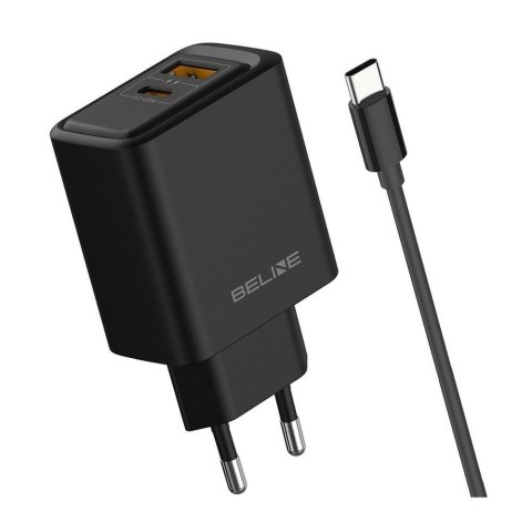 Ładowarka sieciowa Beline 45W 1xUSB-C + 1xUSB GaN PD 3.0 QC 3.0 + kabel USB-C/USB-C - czarna Ładowarka sieciowa Beline 45W 1xUSB-C + 1xUSB GaN PD 3.0 QC 3.0 + kabel USB-C/USB-C - czarna