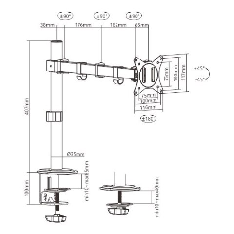 Gembird MA-D1-01 uchwyt / stojak do monitorów 81,3 cm (32") Czarny Biurko Gembird MA-D1-01 uchwyt / stojak do monitorów 81,3 cm (32") Czarny Biurko