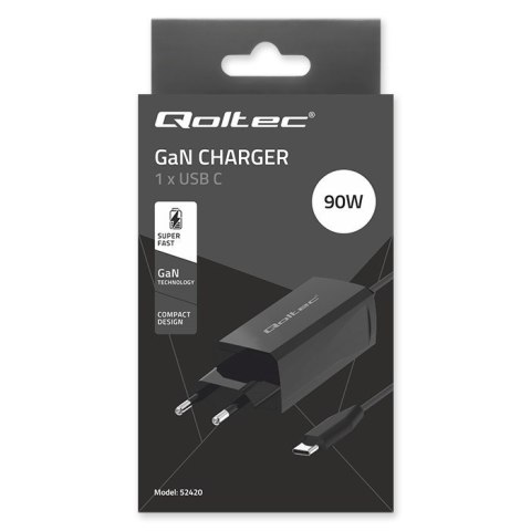 QOLTEC ŁADOWARKA SIECIOWA 90W GAN | 5-20V | 3-4.5A | USB-C 3.1 QOLTEC ŁADOWARKA SIECIOWA 90W GAN | 5-20V | 3-4.5A | USB-C 3.1