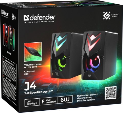 GŁOŚNIKI DEFENDER J4 2.0 6W LED USB CZARNE