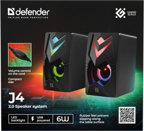GŁOŚNIKI DEFENDER J4 2.0 6W LED USB CZARNE