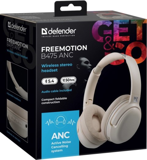 SŁUCHAWKI DEFENDER BLUETOOTH FREEMOTION B475 ANC BEŻOWE SŁUCHAWKI DEFENDER BLUETOOTH FREEMOTION B475 ANC BEŻOWE