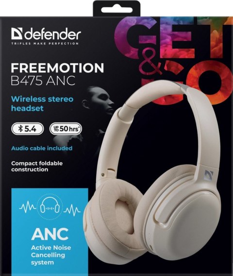 SŁUCHAWKI DEFENDER BLUETOOTH FREEMOTION B475 ANC BEŻOWE SŁUCHAWKI DEFENDER BLUETOOTH FREEMOTION B475 ANC BEŻOWE