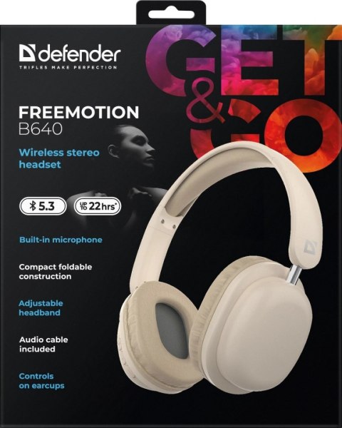 SŁUCHAWKI DEFENDER BLUETOOTH FREEMOTION B640 BEŻOWE SŁUCHAWKI DEFENDER BLUETOOTH FREEMOTION B640 BEŻOWE