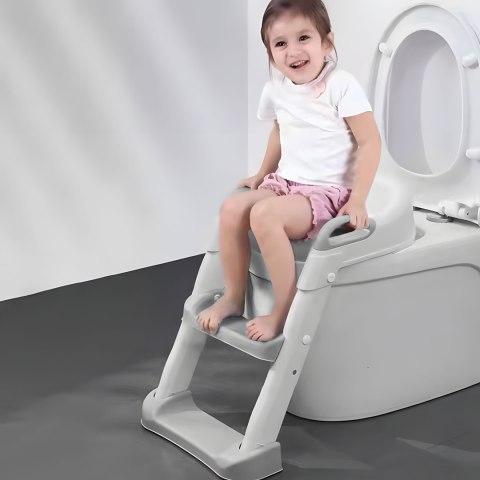 Nakładka na toaletę dla dzieci ze schodkami i drabinką szara ECOTOYS Nakładka na toaletę dla dzieci ze schodkami i drabinką szara ECOTOYS