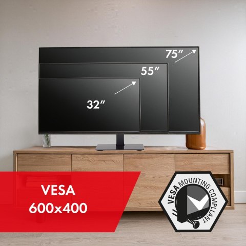 MACLEAN UNIWERSALNY STOJAK DO TV NA SZAFKĘ RTV PODSTAWKA, MAX. 40KG, MAX. VESA 600X400, DLA TV 32-75" MC-386 MACLEAN UNIWERSALNY STOJAK DO TV NA SZAFKĘ RTV PODSTAWKA, MAX. 40KG, MAX. VESA 600X400, DLA TV 32-75" MC-386