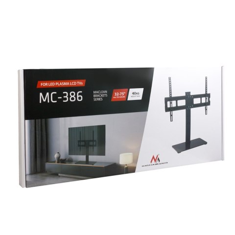 MACLEAN UNIWERSALNY STOJAK DO TV NA SZAFKĘ RTV PODSTAWKA, MAX. 40KG, MAX. VESA 600X400, DLA TV 32-75" MC-386 MACLEAN UNIWERSALNY STOJAK DO TV NA SZAFKĘ RTV PODSTAWKA, MAX. 40KG, MAX. VESA 600X400, DLA TV 32-75" MC-386