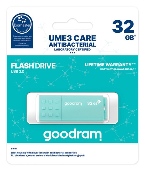 Pendrive GOODRAM USB 3.0 UME3 Care 32 GB (32 GB /USB 3.0 /Miętowy ) Pendrive GOODRAM USB 3.0 UME3 Care 32 GB (32 GB /USB 3.0 /Miętowy )
