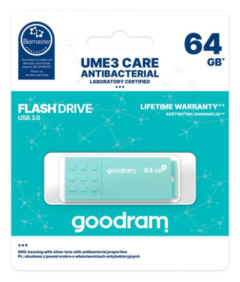 Pendrive GOODRAM USB 3.0 UME3 Care 64 GB (64 GB /USB 3.0 /Miętowy ) Pendrive GOODRAM USB 3.0 UME3 Care 64 GB (64 GB /USB 3.0 /Miętowy )