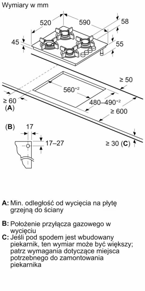 Płyta gazowa BOSCH POP6B6K30 Płyta gazowa BOSCH POP6B6K30