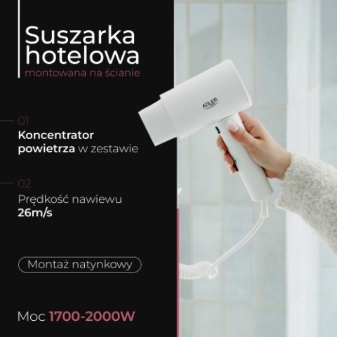 Suszarka hotelowa, montowana na ścianie