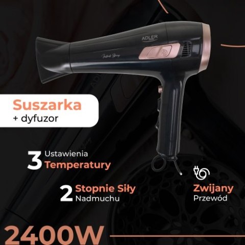 Suszarka ze zwijanym przewodem - 2400W + dyfuzor Suszarka ze zwijanym przewodem - 2400W + dyfuzor