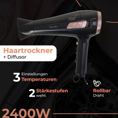 Suszarka ze zwijanym przewodem - 2400W + dyfuzor Suszarka ze zwijanym przewodem - 2400W + dyfuzor