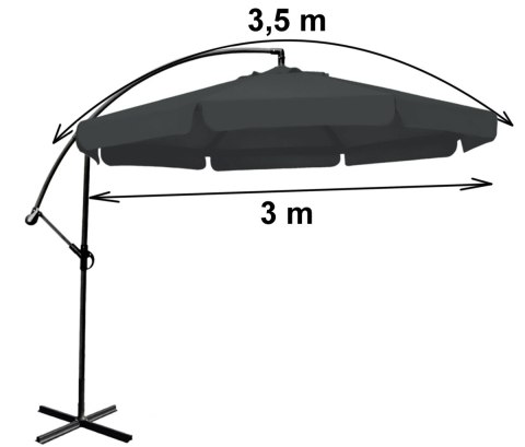 Duży szary parasol ogrodowy składany 350 cm Duży szary parasol ogrodowy składany 350 cm