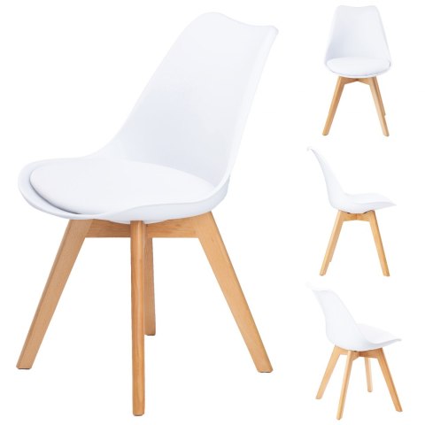 ZESTAW 4 KRZESEŁ DO SALONU JADALNI Z PODUSZKĄ BIAŁE MODERNHOME