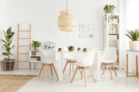 ZESTAW 4 KRZESEŁ DO SALONU JADALNI Z PODUSZKĄ BIAŁE MODERNHOME