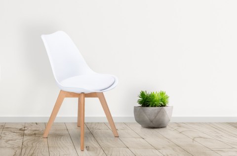 ZESTAW 4 KRZESEŁ DO SALONU JADALNI Z PODUSZKĄ BIAŁE MODERNHOME