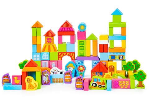 Drewniane klocki zestaw farma 100 el. ECOTOYS Drewniane klocki zestaw farma 100 el. ECOTOYS