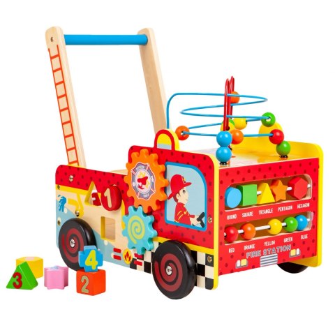 Drewniany pchacz edukacyjny straż pożarna + klocki Ecotoys Drewniany pchacz edukacyjny straż pożarna + klocki Ecotoys